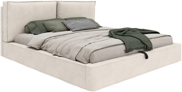 Merax Doppelbett, 180 x 200cm, Polsterbett, hydraulisches Funktionsbett, gepolstertes Kopfteil, Chenille, Beige