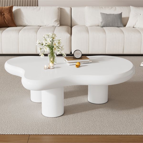 Couchtisch 97 x 67 x 32 cm in Wolkenform, MDF lackiert, weiß, pflegeleicht