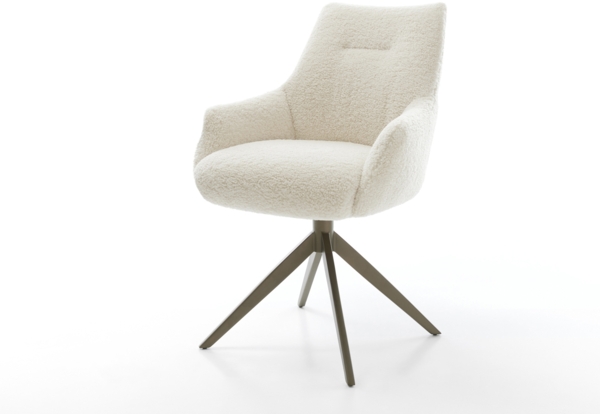 Drehstuhl Alja-Flex mit Armlehnen Teddystoff Beige Kreuzgestell breit Effektfinish Titan 360° drehbar Wippfunktion Taschenfederkern