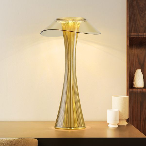 ZMH LED Tischlampe Touch Dimmbar 3000-6500K Weiß/Gold Nachttischlampe mit Akku Innen und Aussen Beleuchtung Tagbare Tischleuchte Aufladen Leseleuchte mit USB für Schlafzimmer Wohnzimmer Restaurant Hotel