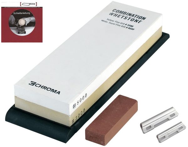 Chroma Schleifstein Körnung 3000/8000 + Schleifhilfe + Schleifanleitung