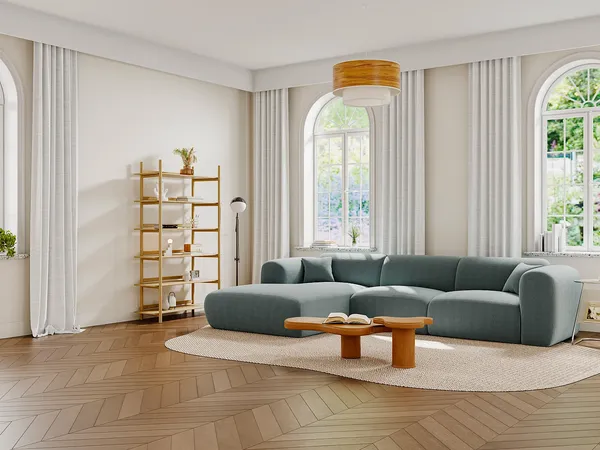 Vente-unique - POGNI Sofa SamtStoff Blau - B 165 cm x H 73 cm x L 280 cm