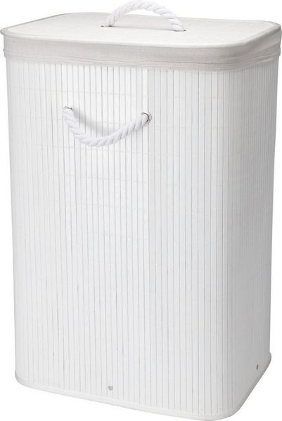 Koopman Wäschekorb Wäschebehälter Faltkorb Weiß Bambus 40x30x60 cm (Stück, 1 St, Packung), Weiß, Faltbar, 60x40x30cm, mit Deckel, Dekorativ