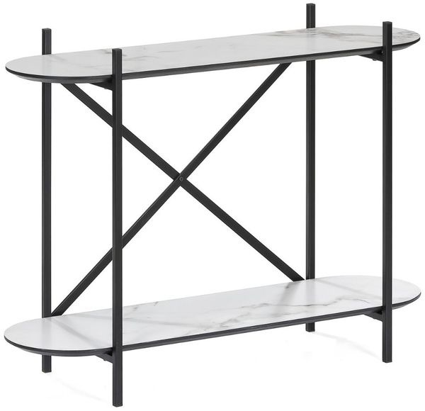 Moderne Design Konsole MARMOL-Plus 100cm weiss Marmor-Dekor Metallgestell