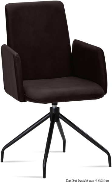 Armlehnstuhl drehbar (4er-Set) Djanna 52x92x60 Schwarz/Espresso