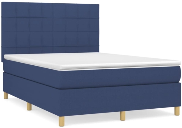 vidaXL Boxspringbett mit Matratze Blau 140x190 cm Stoff 3142335