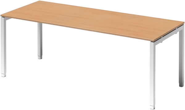 Bisley Cito höhenverstellbarer Schreibtisch 200x80 cm, Tischplatte in Buche, Gestell in Weiß - PC Tisch für's Büro manuell höhenverstellbar, Computertisch verstellbar, DUH2008-BC-396