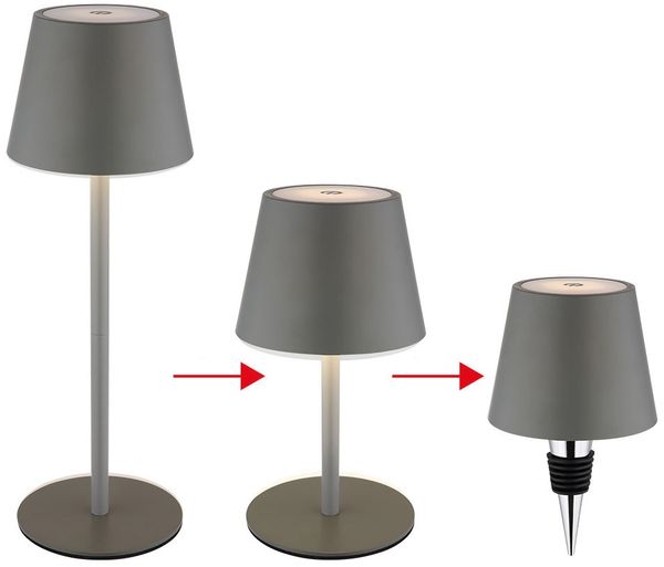 LED Tischlampe, grau, Akku, CCT, Touchdimmer, Flaschenaufsatz