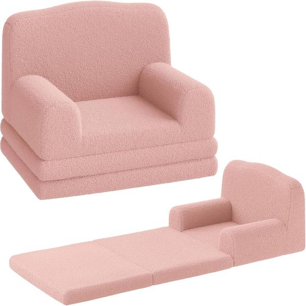 GarveeMore Kindersofa 2-in-1 Schlafsofa Sofabett Klappsofa für Kinder aus Teddystoff