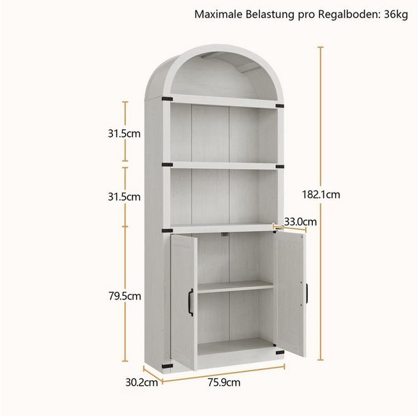 GarveeMore Bücherregal Bogenförmiges Bücherregal aus Holz mit Türen