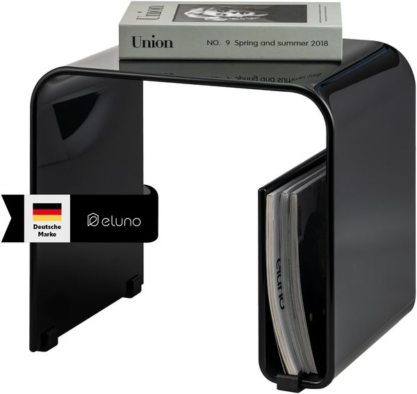 Acryl Beistelltisch mit Magazinhalter 2in1, schwarz-glänzend