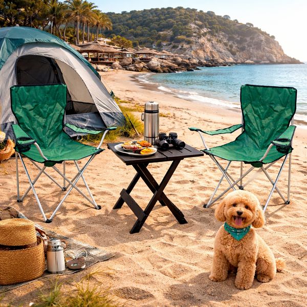 3tlg Camping Set Campingmöbel Klapptisch Anglerstuhl Campingstuhl grün