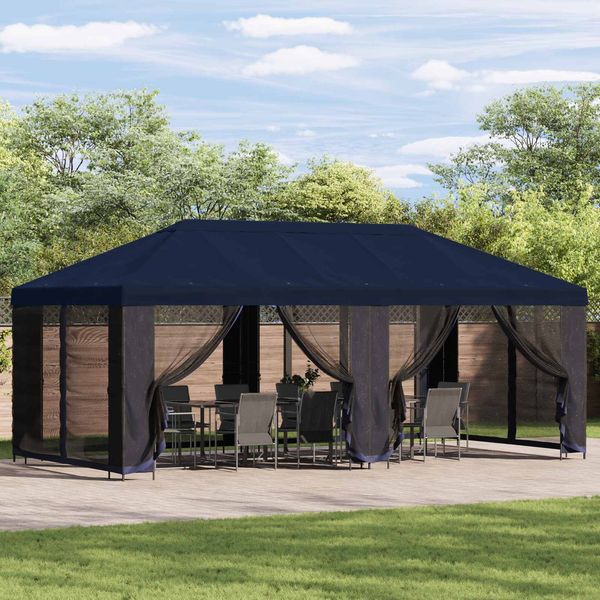 vidaXL Pavillon mit Seitenwänden 6 x 3 m Blau Polyester und Stahl 190 3376025