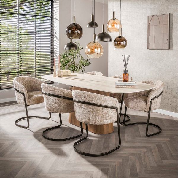 LEVEN Lifestyle Esstisch TRAVENTO Centro Esszimmertisch 215x105 cm oval Travertin Optik, Tischplatte aus hochwertiger Keramik