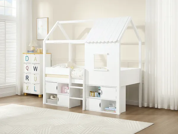 Vente-unique - VALESKIA Bett Holz, PlatteHolz, Platte Weiß - B 102,4 cm x H 190,5 cm x L 198 cm