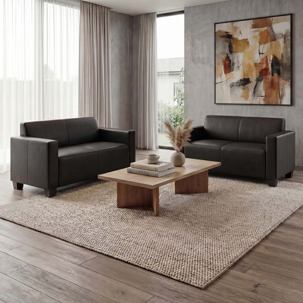 Sofa-Garnitur Couch-Garnitur 2x 2er Sofa Lyon Kunstleder ~ schwarz