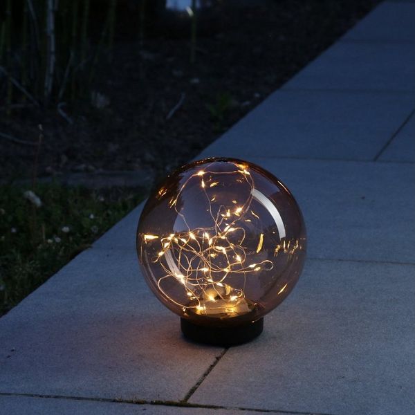 MARELIDA LED Solarleuchte LED Solar Kugel Tisch Gartenleuchte mit Drahtlichterkette amber 20cm