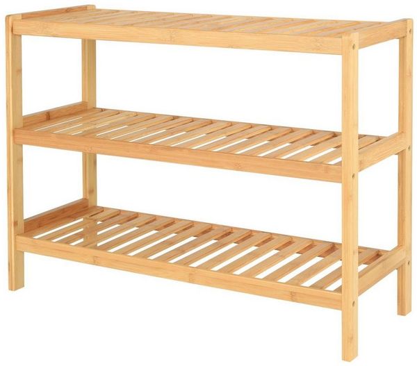 dibea Schuhregal mit 3 Ablagefächern, Schuhschrank, Bambusregal, Standregal, Küchenregal, Wohnzimmerregal, 70 x 26 x 55 cm, naturfarben