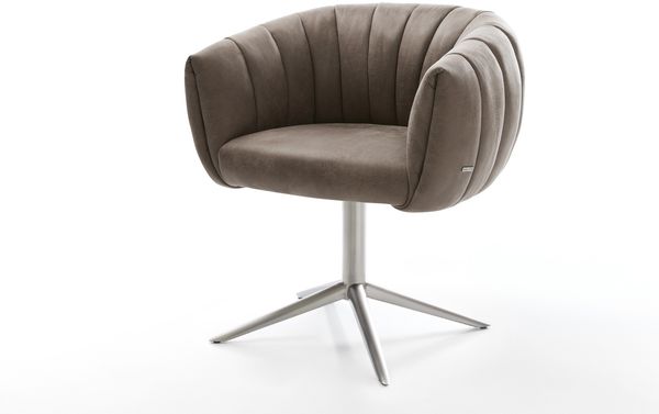 Drehstuhl Jada-Flex Mikrofaser Taupe Vintage Fußkreuz Edelstahl 360° drehbar Wippfunktion Taschenfederkern