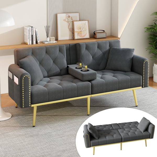 Schlafsofa 175 x 80 x 73,5 cm mit verstellbarer Rückenlehne – modernes Velvet Sofa in Grau