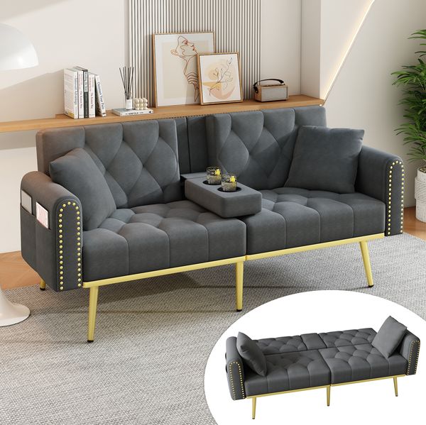 Schlafsofa 175x80x73,5 cm mit verstellbarer Rückenlehne – modernes Velvet Sofa in Grau