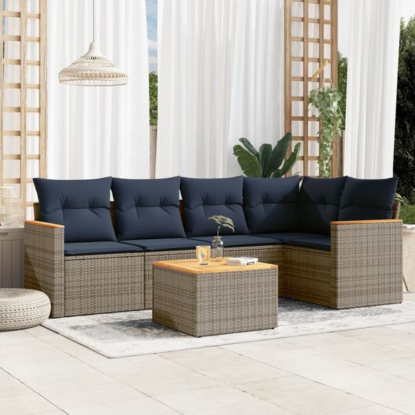 vidaXL 6-teiliges Gartensofa-Set mit Kissen, grau, Polyrattan 3225956