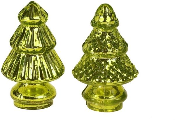 Minitannen 2er-Set – grün, Glas, 6x10 cm, 2 verschiedene Sorten, Dekotannen