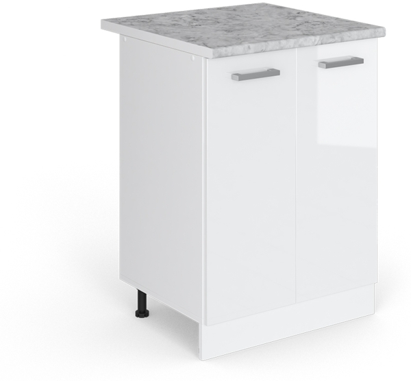 Unterschrank R-Line Weiß Hochglanz 60 cm mit Türen, mit Arbeitsplatte Vicco