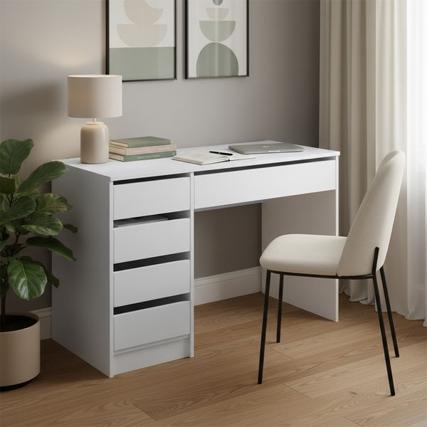 Bellamio 'Nore' Schreibtisch mit 5 Schubladen, beidseitig montierbar, weiß, 77x53x110 cm, Computertisch mit Stauraum