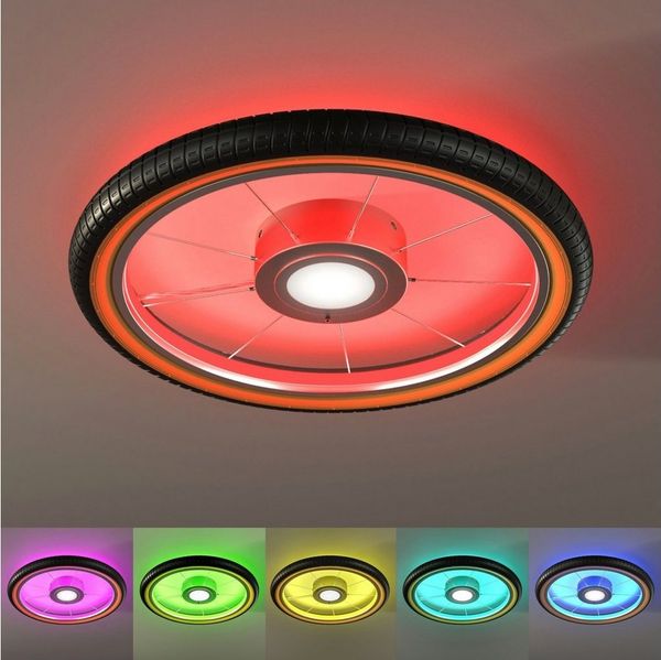 EVOTEC Deckenleuchte Bela, Wheel, Reifen, Deckenlampe im Reifendesígn, LED wechselbar, Ø 51cm, Hauptlicht und indirekte Beleuchtung getrennt schaltbar