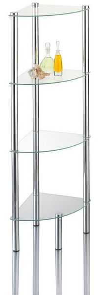 axentia Eckregal Solanio mit vier Böden, Glasregal für Badaccessoires, Badmöbel für die Ecke, Standregal mit Wandbefestigung, ca. 30 x 108 x 30 cm