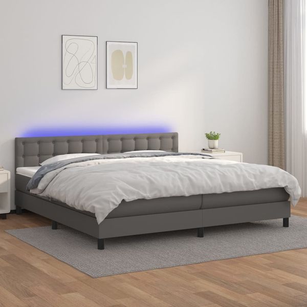 vidaXL Polsterbett mit Matratze & LED Grau 200x200 cm Kunstleder, Härtegrad: H2 [3134247]