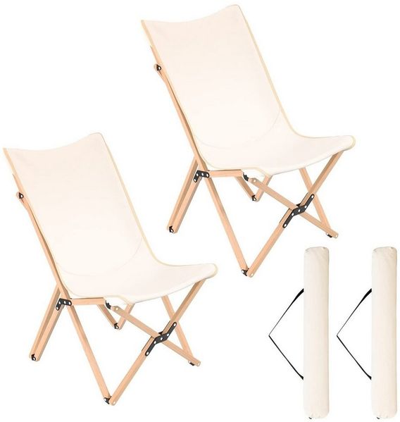COSTWAY Klappstuhl 2er Set Gartenstuhl (2 St), aus Bambus, mit Tasche, bis 150kg