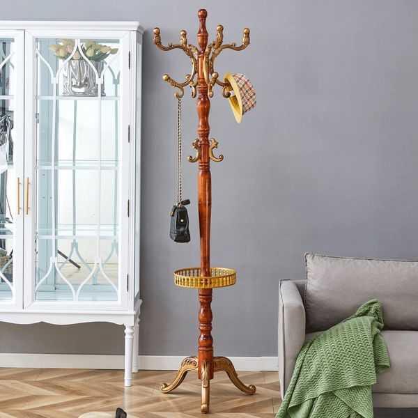 STILVORA Garderobenständer Kleiderständer aus Massivholz mit rutschfesten Füßen mit Haken, (Kleiderstange in cremeweißem Massivholz mehrfach bestückt, stabil, einfach zu montieren und mit rutschfesten Füßen), Stabile Tragfähigkeit, Meisterhafte Handwer...