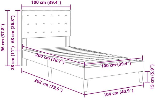 vidaXL Bettrahmen mit Kopfteil Blau 100 x 200 cm Stoff 42027778 Bild 9