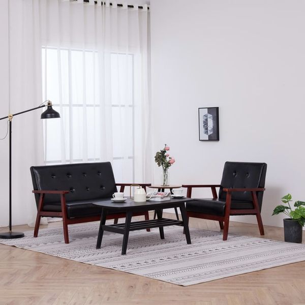 vidaXL 2-tlg. Sofagarnitur Schwarz Kunstleder 278395