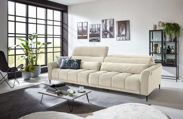 Iwaniccy Big-Sofa 2x elektr. Verstellung, 2 Kissen, Cord beige - 280x108x118cm (BxHxT)