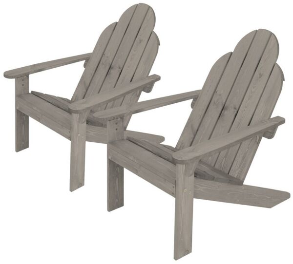ECD Germany Gartenstuhl Adirondack-Stuhl mit Rückenlehne & Armlehnen, Wetterfest (2 St), Grau aus Tannenholz Massiv, Holzstuhl Gartensessel Relaxstuhl Outdoor