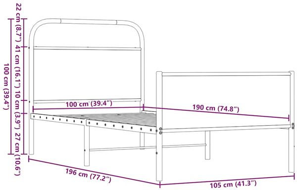 vidaXL Bettgestell ohne Matratze 100x190 cm Braun Eichen-Optik 4100494 Bild 9
