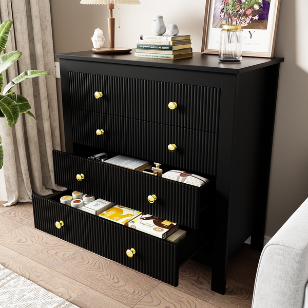 Sideboard mit 5 Schubladen & strukturierter Front, 79 x 39,5 x 80,5 cm, Schwarz