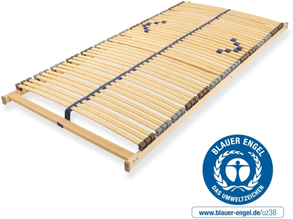 Lattenrost 90x200 cm fertig montiert Blauer Engel-Zertifizierung 42 Latten 7-Zonen Traglast ca. 150 Kg Birkenschichtholz Made in Germany