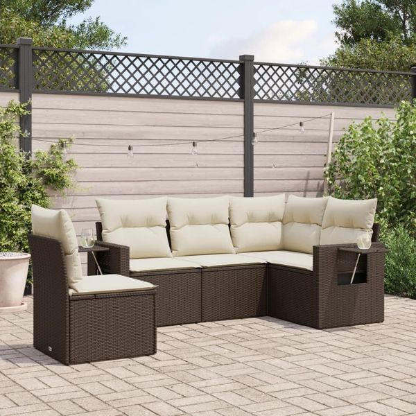 vidaXL 5-tlg. Garten-Sofagarnitur mit Kissen Braun Poly Rattan 3220172