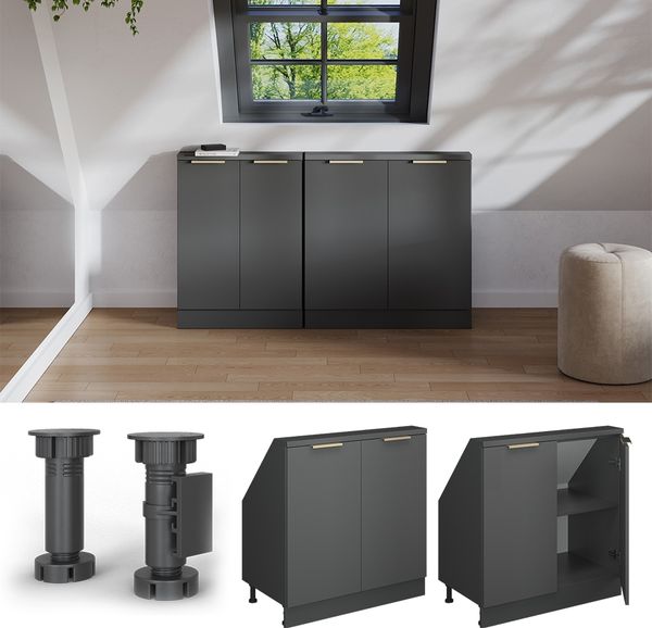 Küchenschrank für Dachschrägen R-Line Anthrazit-Gold 80 cm mit 2 Türen Vicco Bild 4