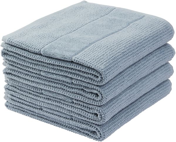 Schiesser Handtücher Turin im 4er Set aus 100% Baumwolle, nachhaltig und fair produziert, Farbe:Rauchblau, Größe:50x100 cm