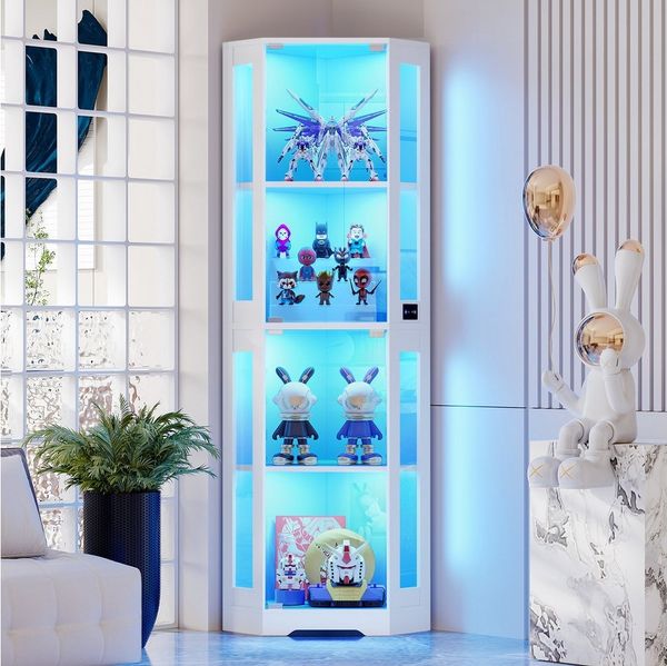 BROTTAR Eckvitrine 4-stöckiger Eckglasanzeigeschrank mit LED -Leuchten (1-St) modernes griffloses Design, 9kg Tragkraft pro Regal
