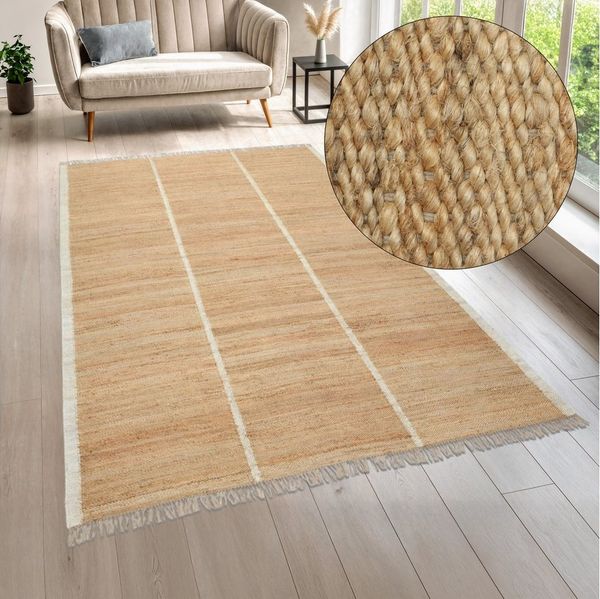 LeGer Home by Lena Gercke Teppich Lenia, handgewebt, Jute, rechteckig, Höhe: 10 mm, mit Fransen, Teppich, Wohnzimmer, Schlafzimmer, Esszimmer