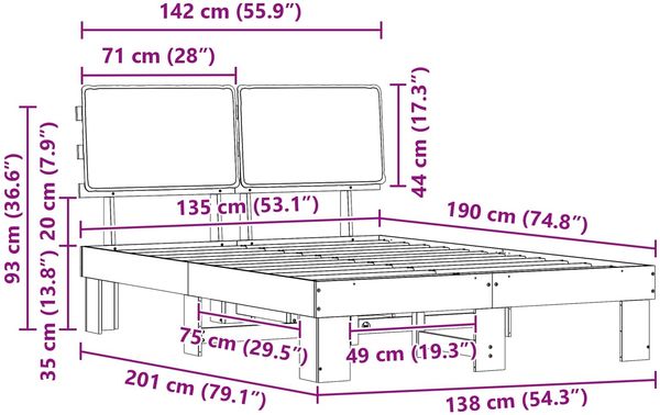 vidaXL Bettgestell mit gepolstertem Kopfteil Dunkelgrau 135 x 190 cm 877290 Bild 11