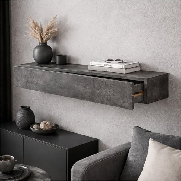 HTI-Living Wandregal mit Schublade 80 cm Betonoptik, 1 Stück 1-tlg.