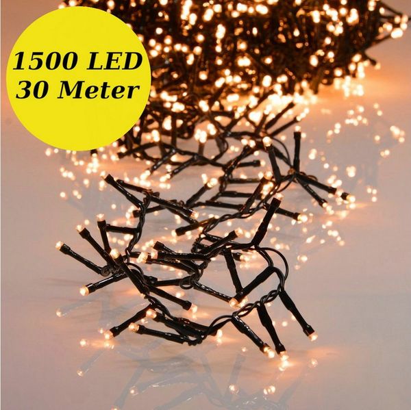 INtrenDU LED-Lichterkette Lichterkette EXTRA warmeiß 1500LED 30m, mit itegriertem Timer, Beleuchtungsprogrammen und Memoryfunktion