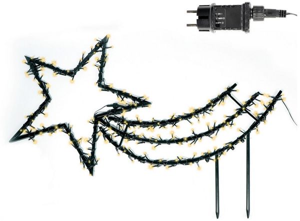 Gartenpirat LED-Stern für außen Gartenstern Ø 60-150 cm mit LED-Beleuchtung Weihnachtsdeko, LED Lichterkette, Warmweiß, Metall Rahmen schwarz, IP44 Adapter, 6/18Timer, 5m Kabel, schwarz